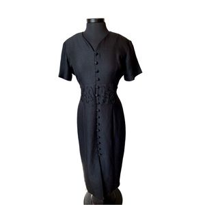 Vintage 80s 90s DJI Black Dress with Piping and Botton Detail